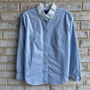 Coach Long Sleeve Button Up Cotton White Collar Blue Shirt Women's Size 8